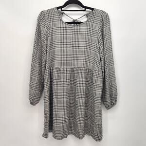 American Eagle Gray Plaid Flannel Baby Doll Oversized Mini Dress Women's S
